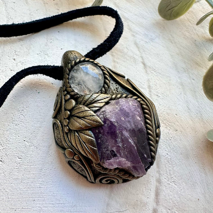 Scapolite and Clear Quartz pendant necklace handmade with natural gemstones