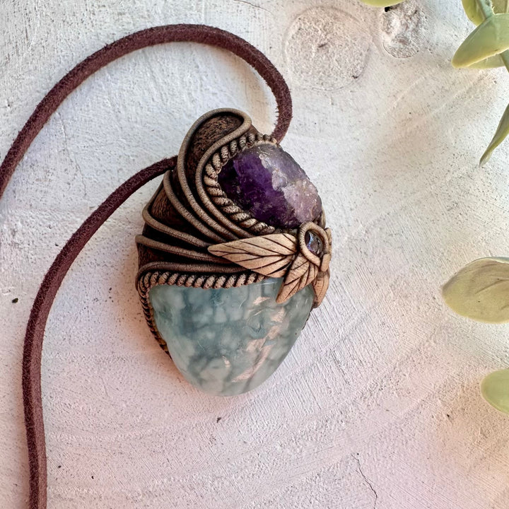 Aquamarine necklace with Scapolite and Rhodolite Garnet gemstones