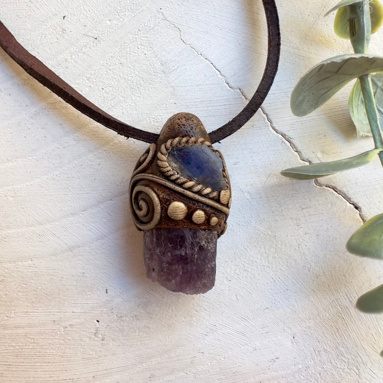 Raw Tanzanite necklace with natural Scapolite crystal pendant