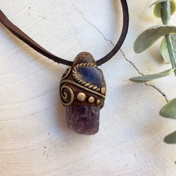 Raw Tanzanite necklace with natural Scapolite crystal pendant