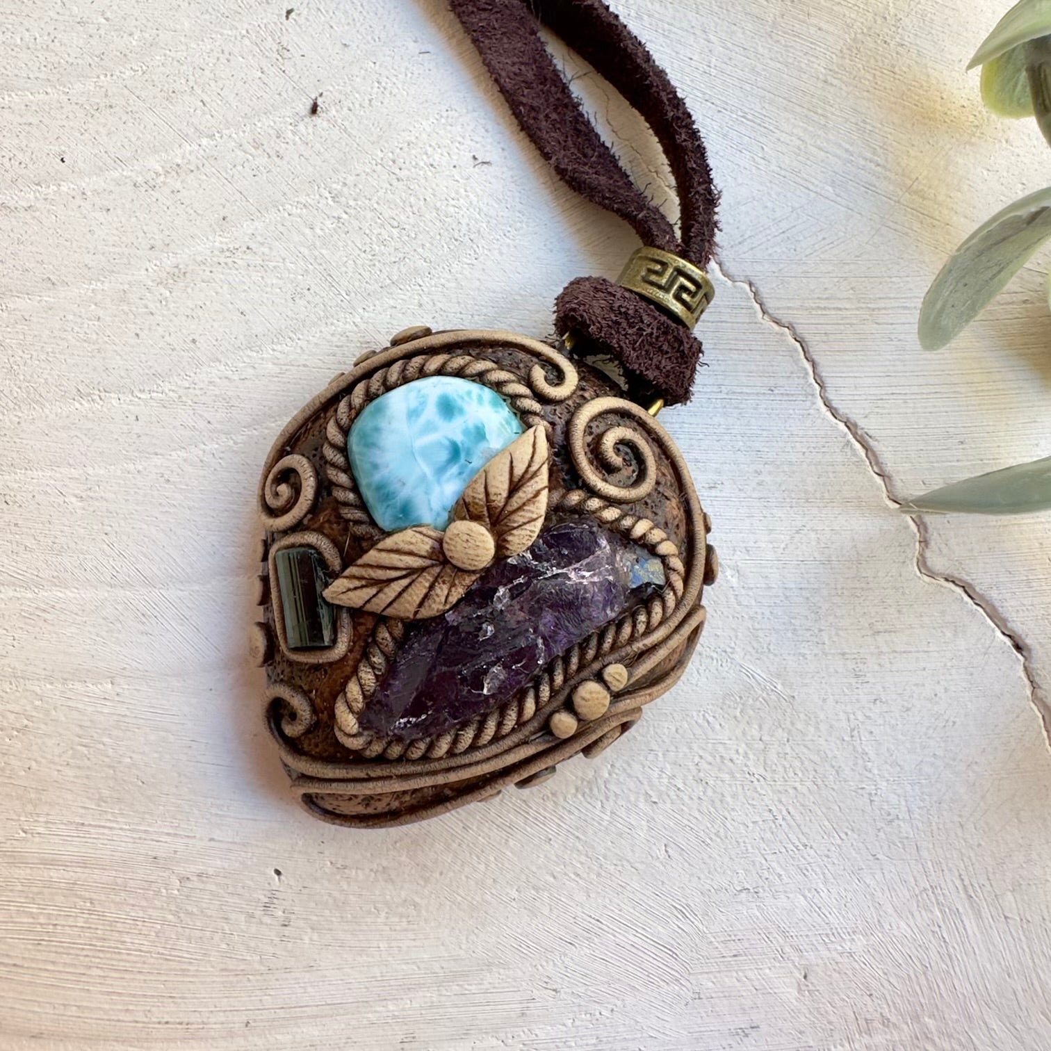 Scapolite, Larimar and Blue Tourmaline pendant necklace handmade with natural gemstones