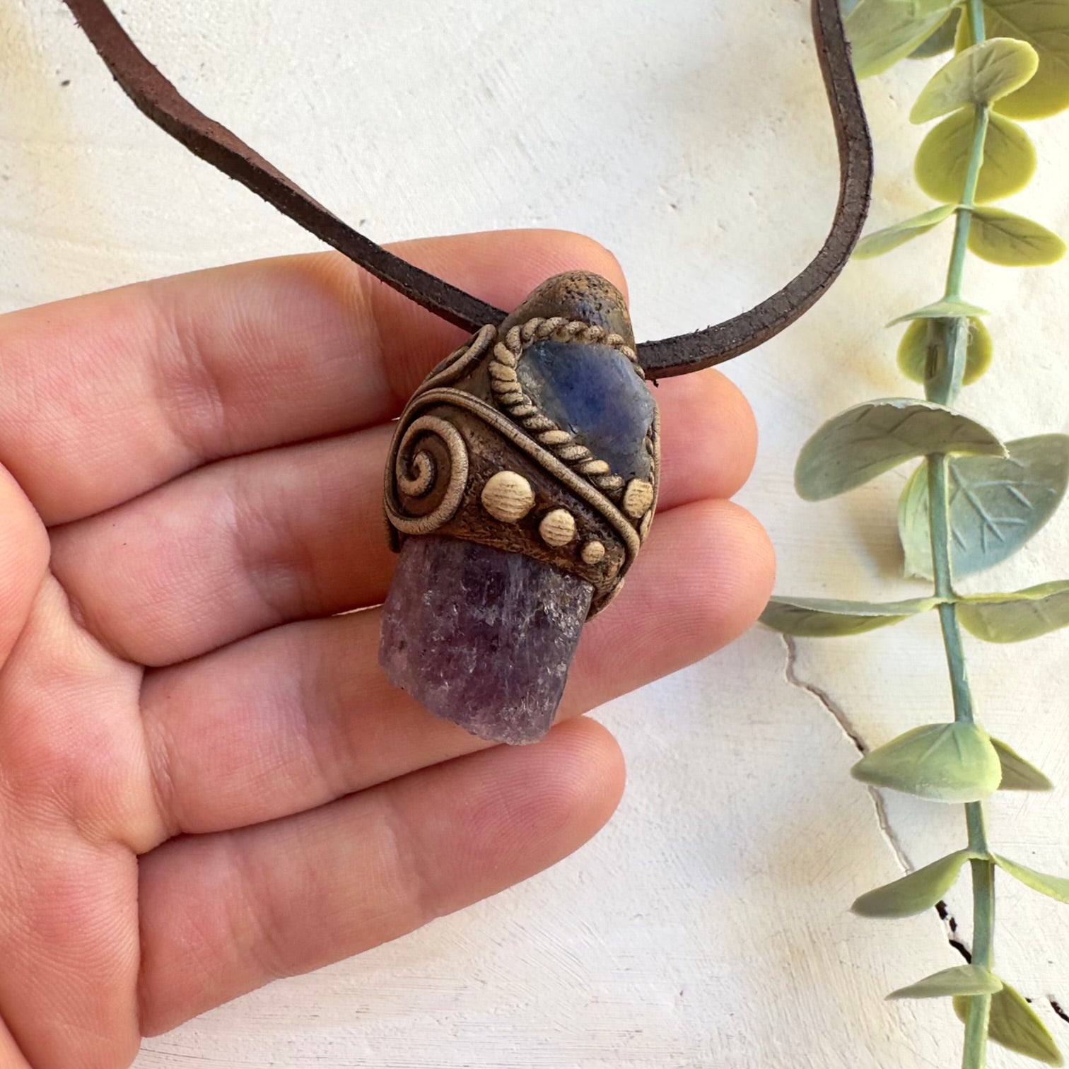 Scapolite and raw Tanzanite pendant necklace handmade with natural gemstones