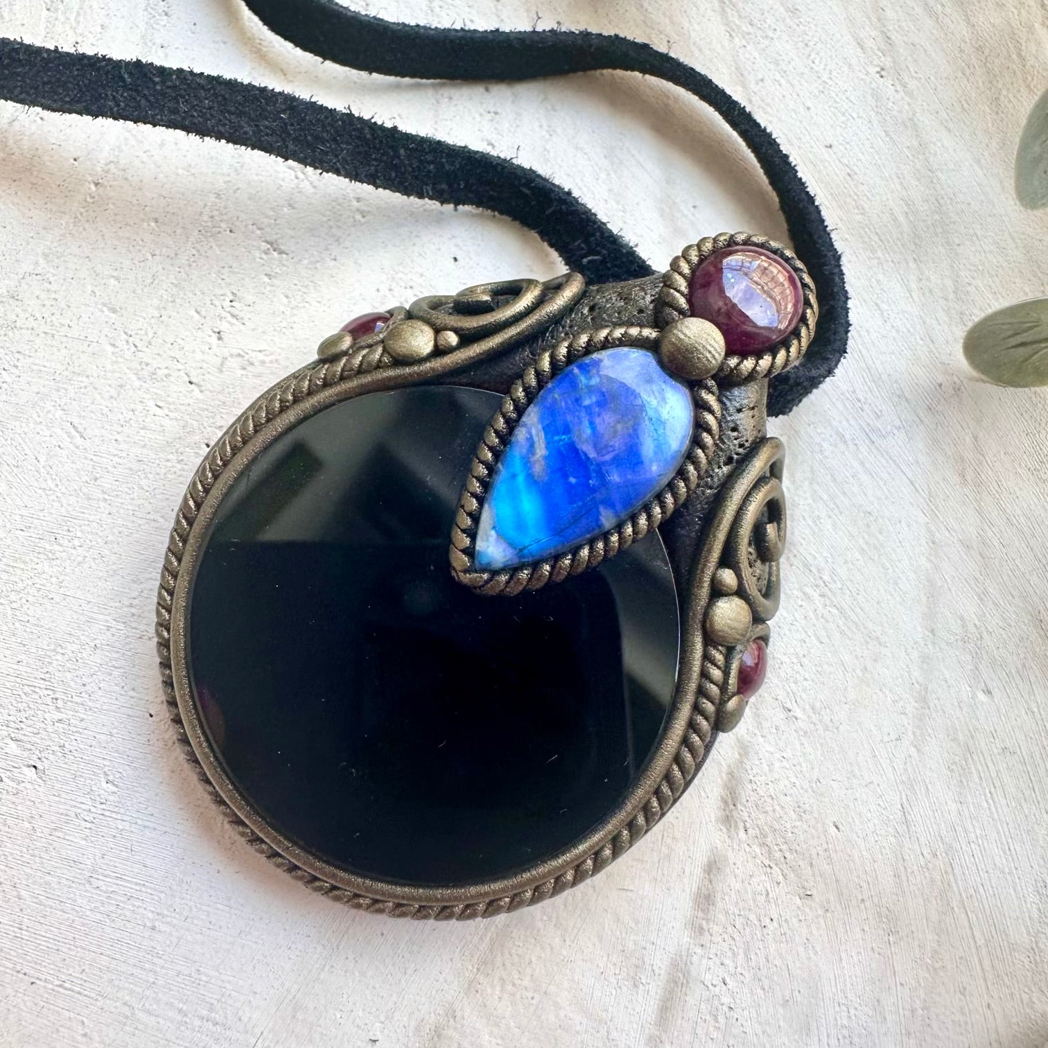 Scrying crystal pendant necklace handmade with natural gemstones