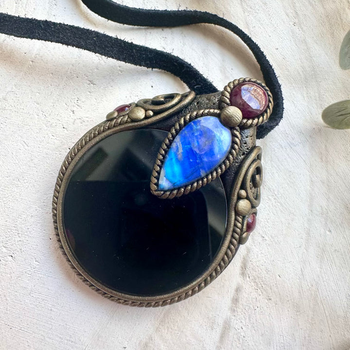 Scrying crystal pendant necklace handmade with natural gemstones