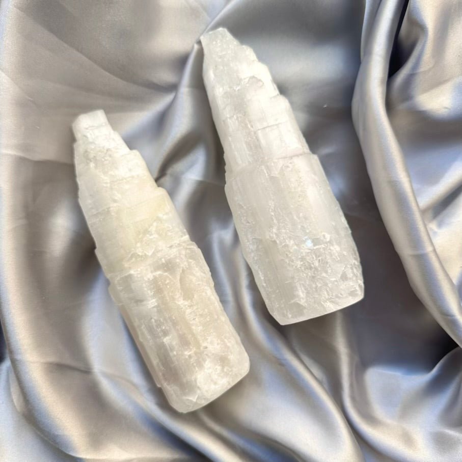Selenite Tower - 15 cm Natural Crystal, Cleansing & Energy Purification - FairyGardenGlow