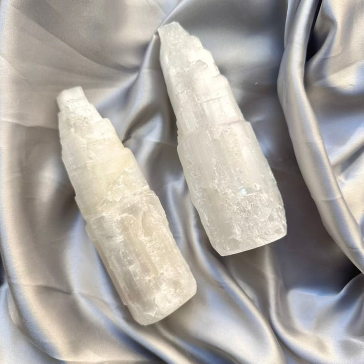 Selenite Tower - 15 cm Natural Crystal, Cleansing & Energy Purification - FairyGardenGlow