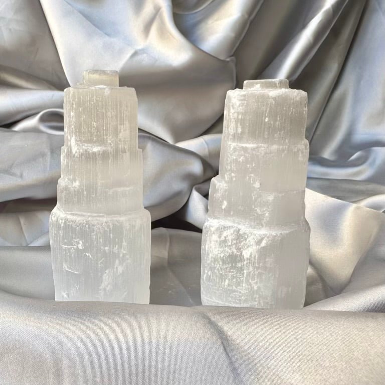 Selenite Tower - 10 cm Natural Crystal, Cleansing & Energy Purification - FairyGardenGlow