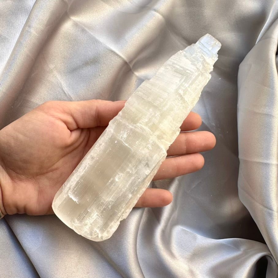 Selenite Tower - 15 cm Natural Crystal, Cleansing & Energy Purification - FairyGardenGlow