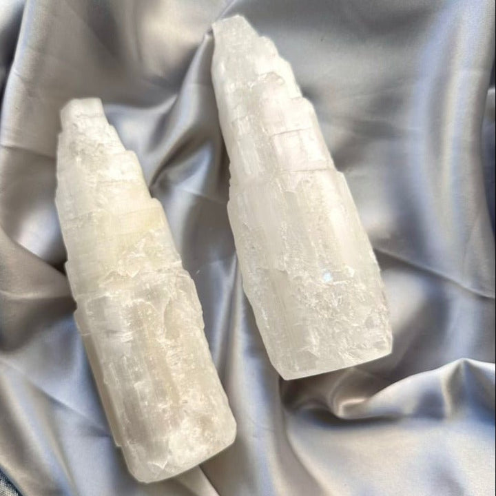 Selenite Tower - 15 cm Natural Crystal, Cleansing & Energy Purification - FairyGardenGlow