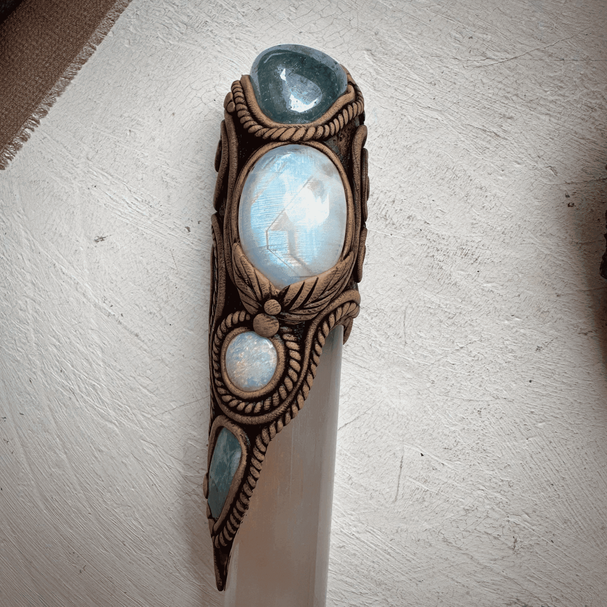 Selenite Wand, Aqua Aura Quartz Rainbow Moonstone Australian Opal Aquamarine Crystal Wand - FairyGardenGlow