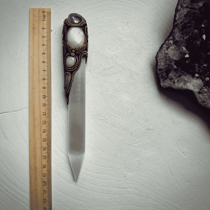 Selenite Wand, Aqua Aura Quartz Rainbow Moonstone Australian Opal Aquamarine Crystal Wand - FairyGardenGlow