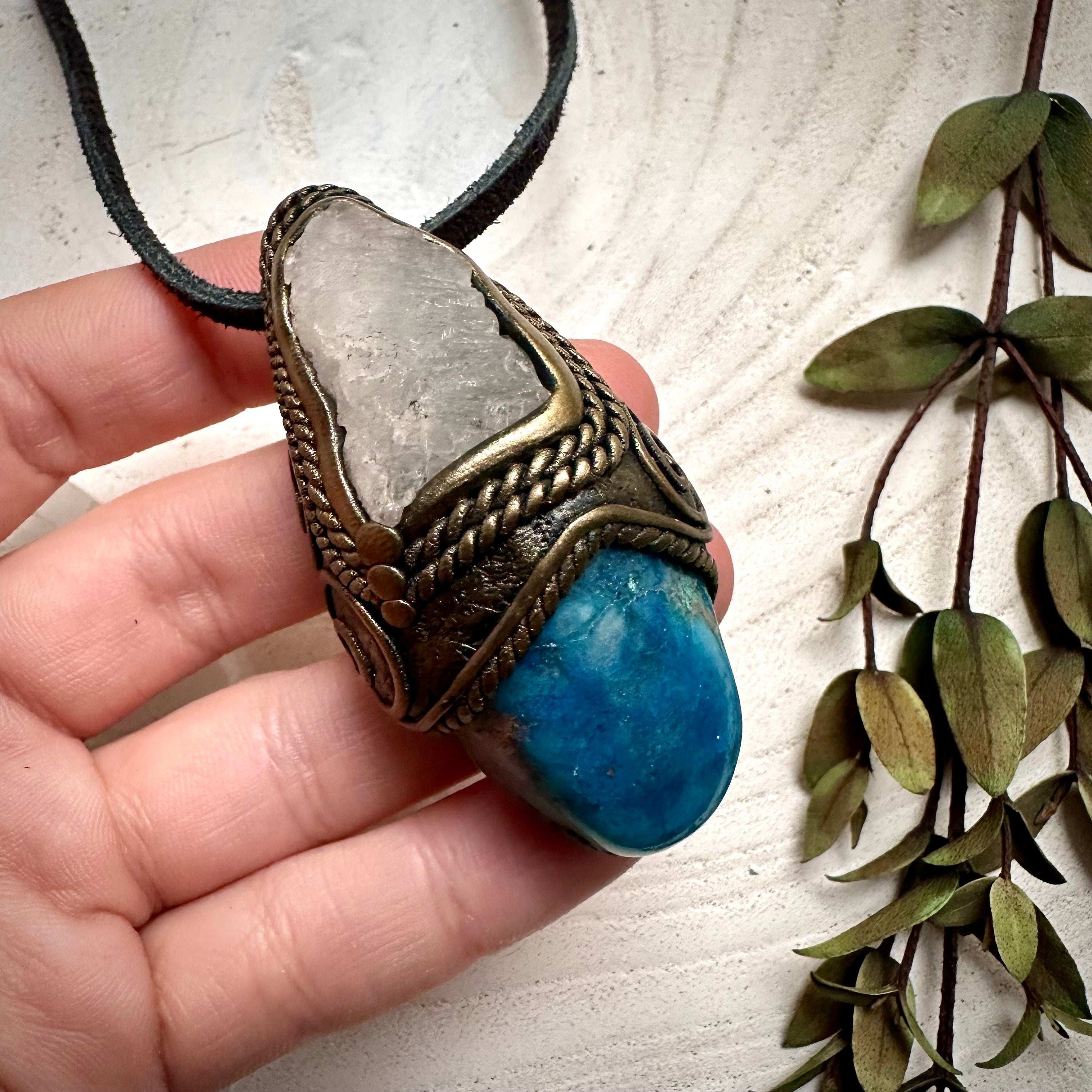 Shattuckite and Brucite Necklace - FairyGardenGlow