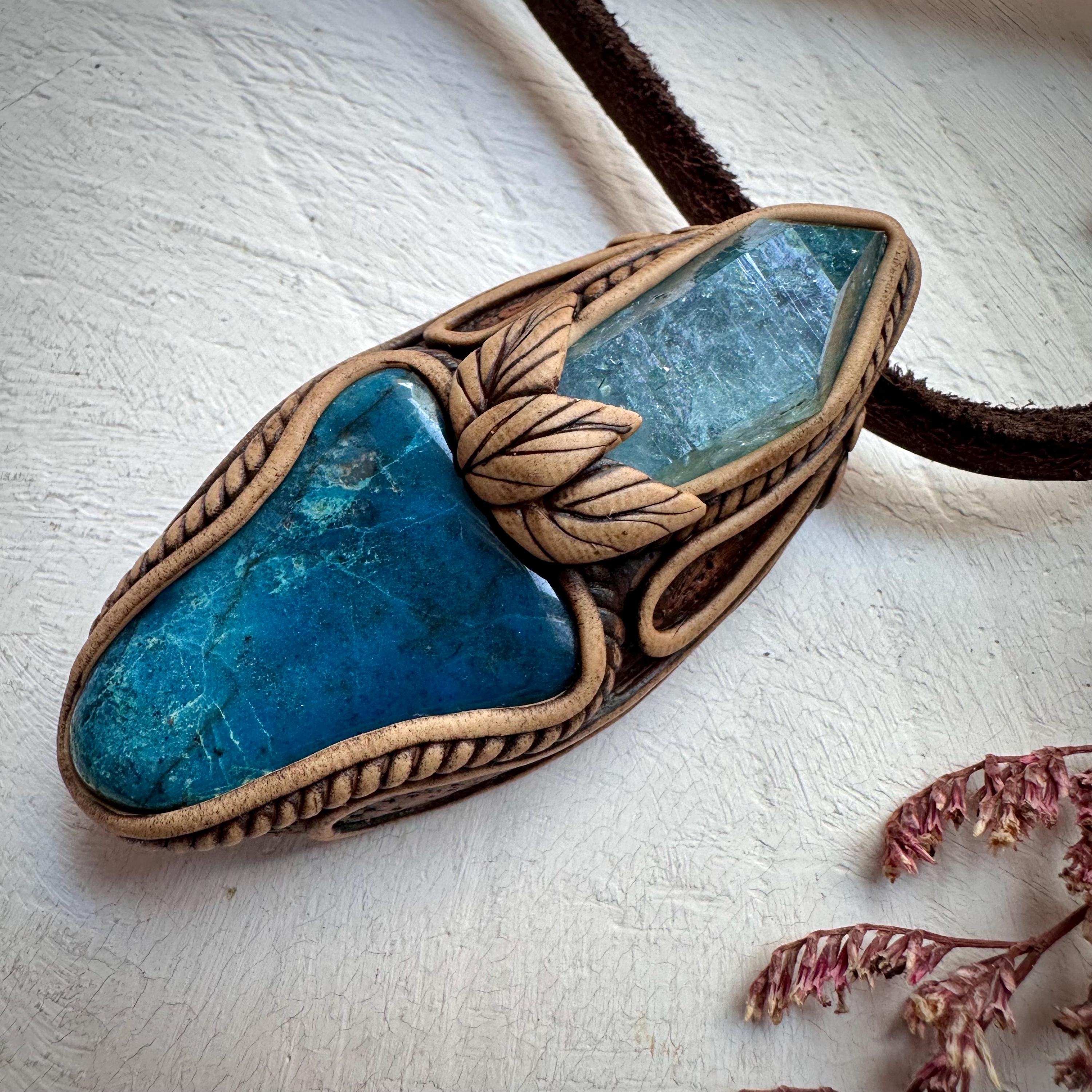 Shattuckite and Aqua Aura Quartz Pendant Necklace - FairyGardenGlow