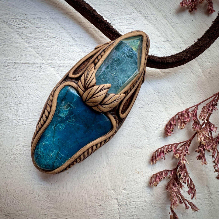 Shattuckite and Aqua Aura Quartz Pendant Necklace - FairyGardenGlow