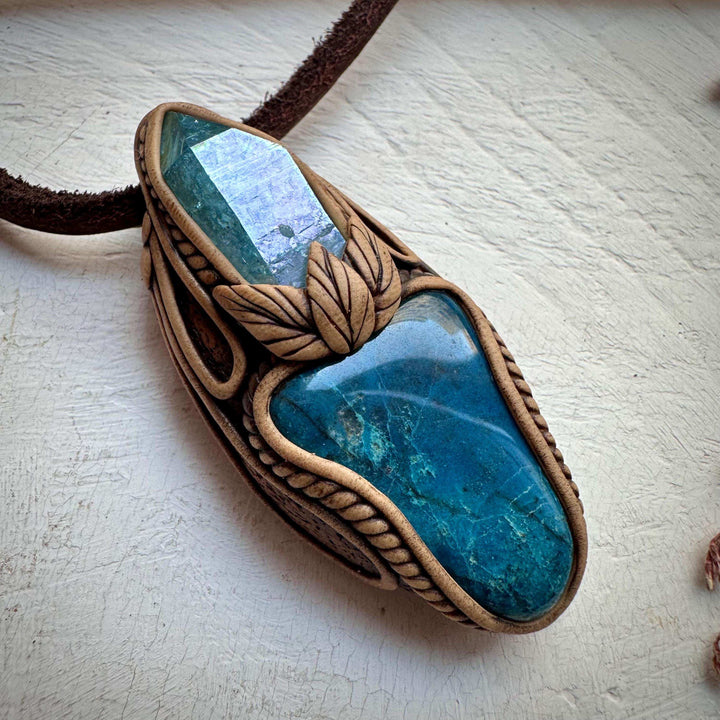Shattuckite and Aqua Aura Quartz Pendant Necklace - FairyGardenGlow