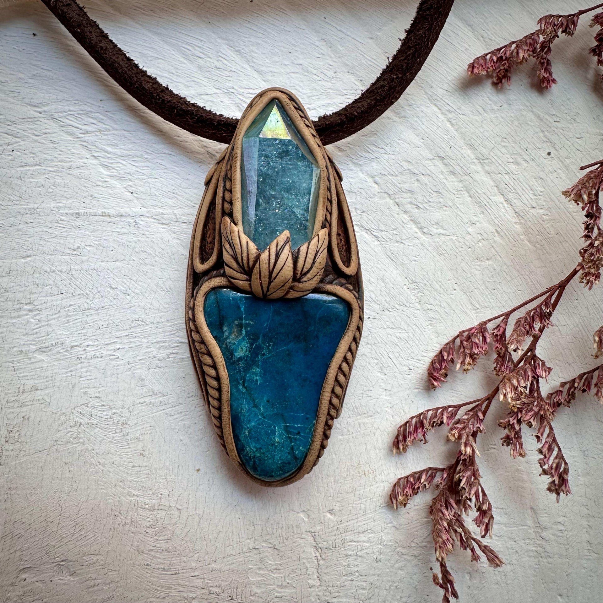 Shattuckite and Aqua Aura Quartz Pendant Necklace - FairyGardenGlow