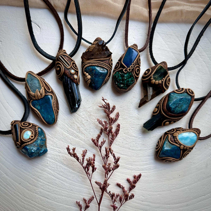 Shattuckite and Aqua Aura Quartz Pendant Necklace - FairyGardenGlow