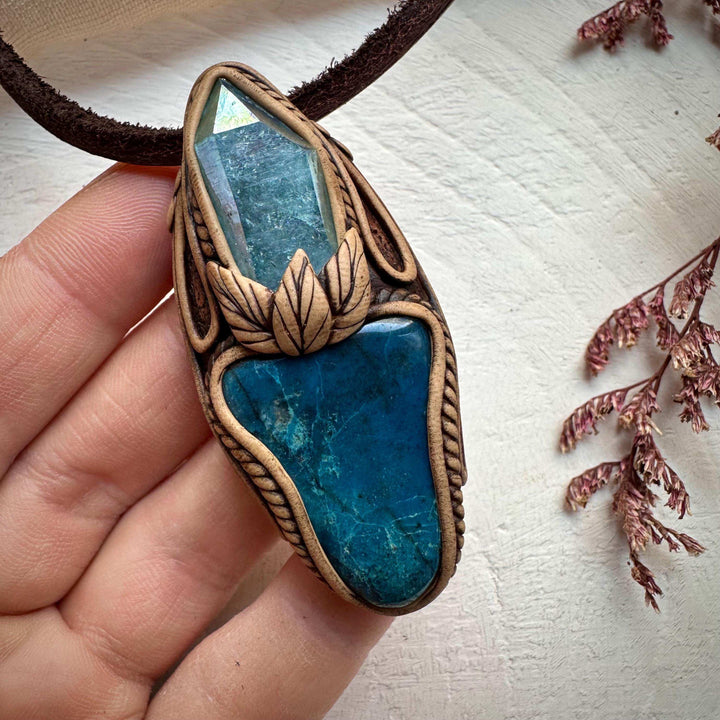 Shattuckite and Aqua Aura Quartz Pendant Necklace - FairyGardenGlow