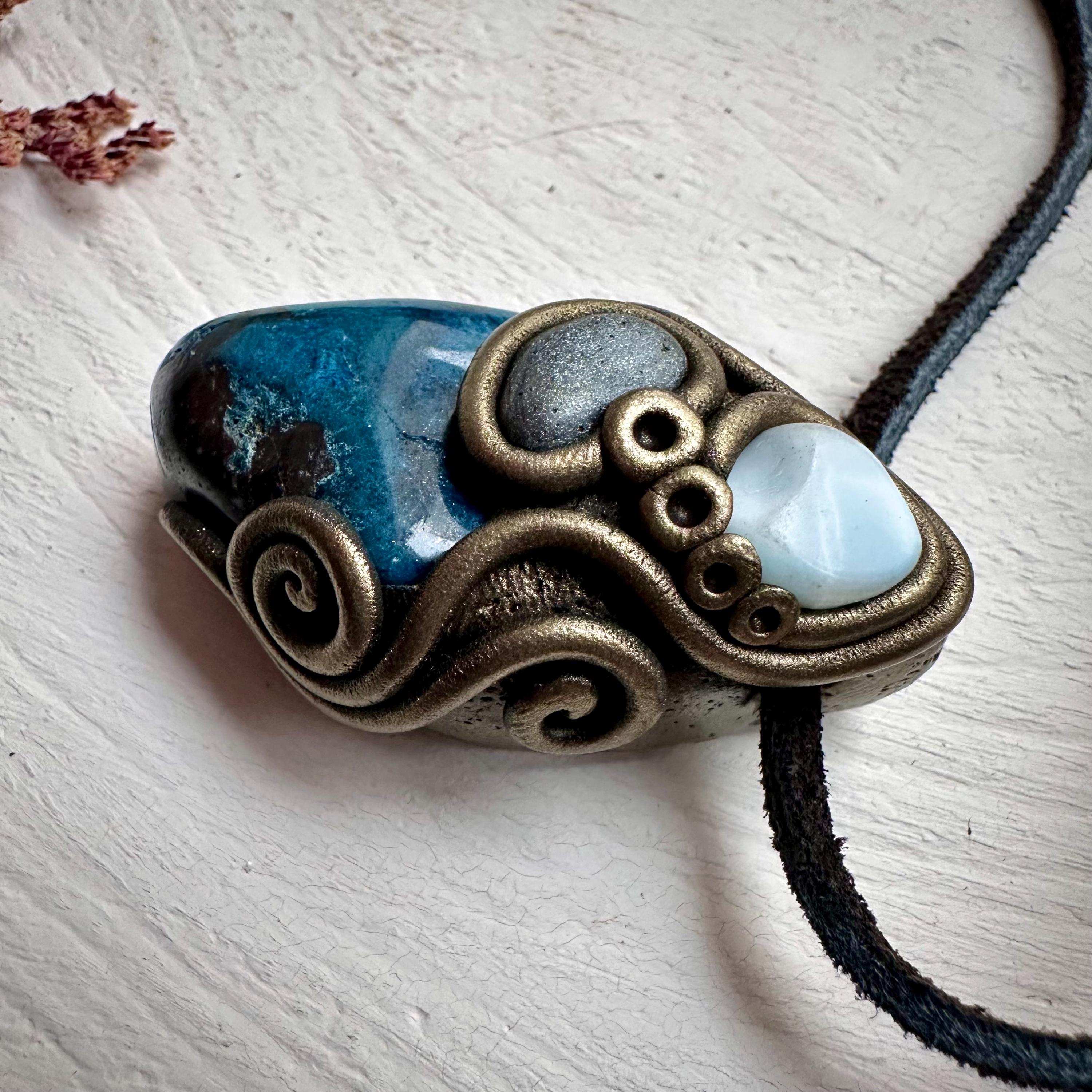 Shattuckite Larimar and Hematite Necklace - FairyGardenGlow