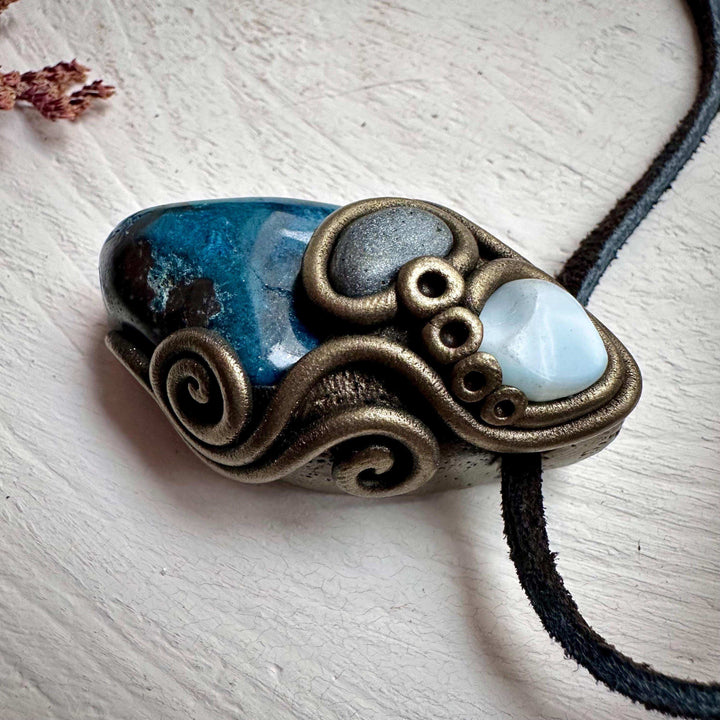 Shattuckite Larimar and Hematite Necklace - FairyGardenGlow