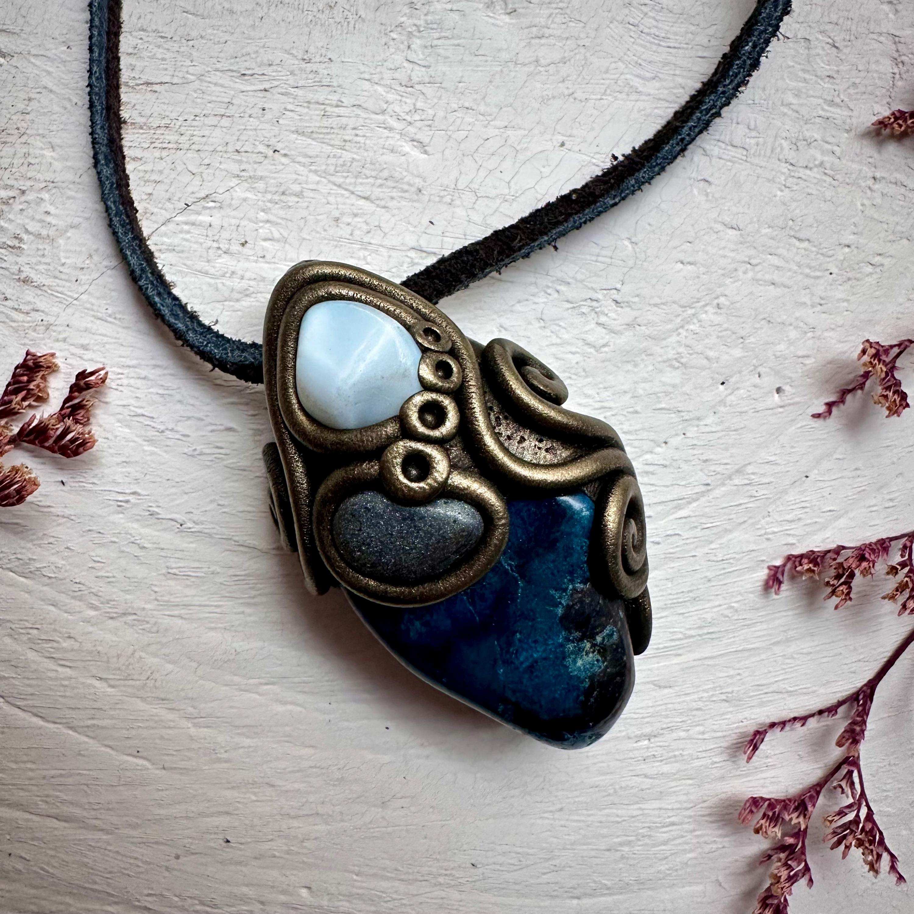 Shattuckite Larimar and Hematite Necklace - FairyGardenGlow