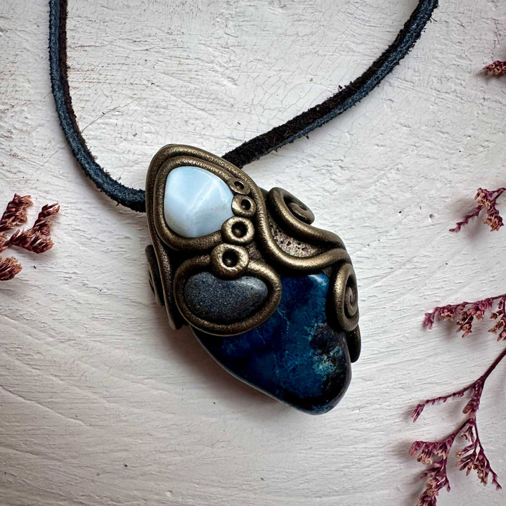 Shattuckite Larimar and Hematite Necklace - FairyGardenGlow