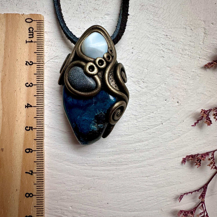 Shattuckite Larimar and Hematite Necklace - FairyGardenGlow