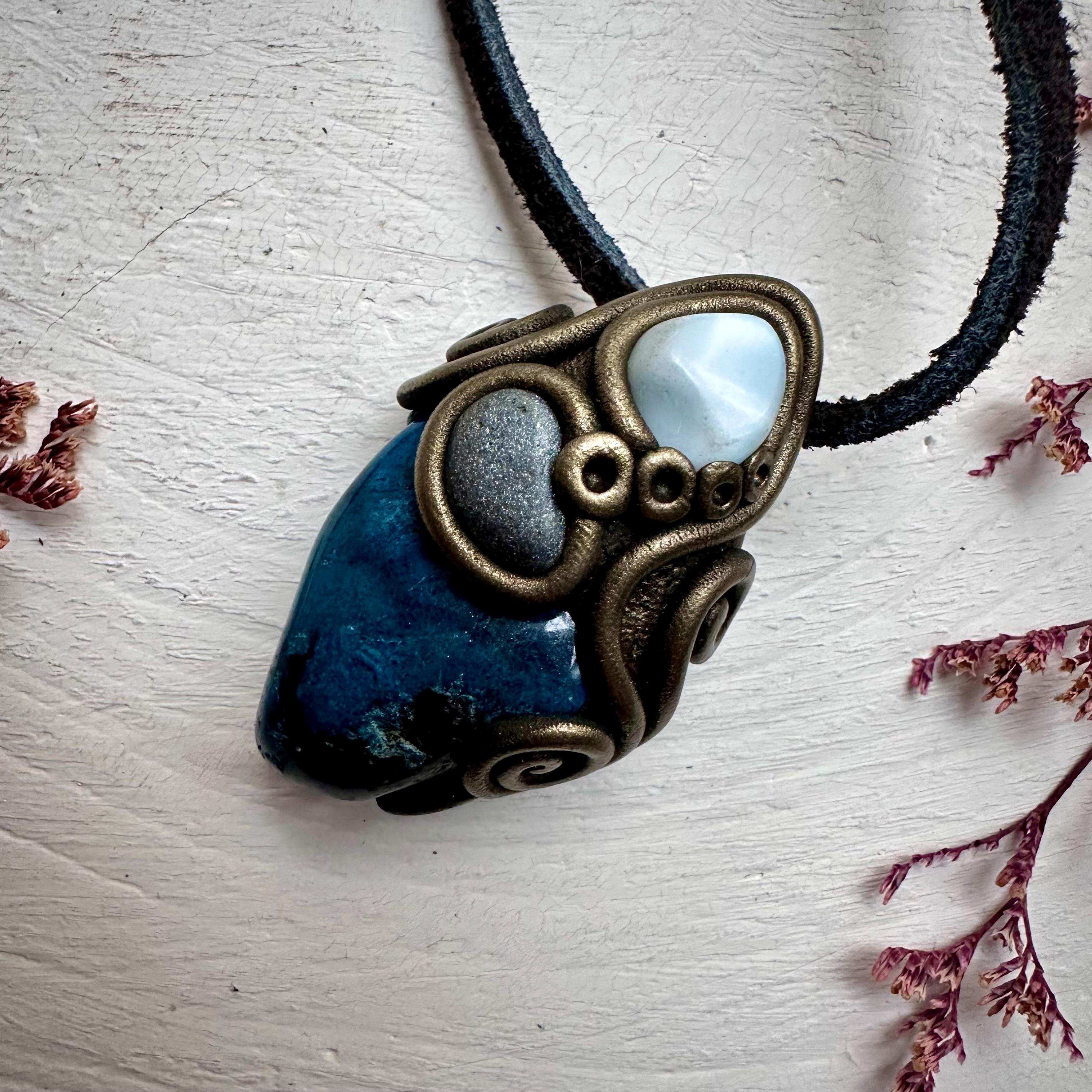 Shattuckite Larimar and Hematite Necklace - FairyGardenGlow