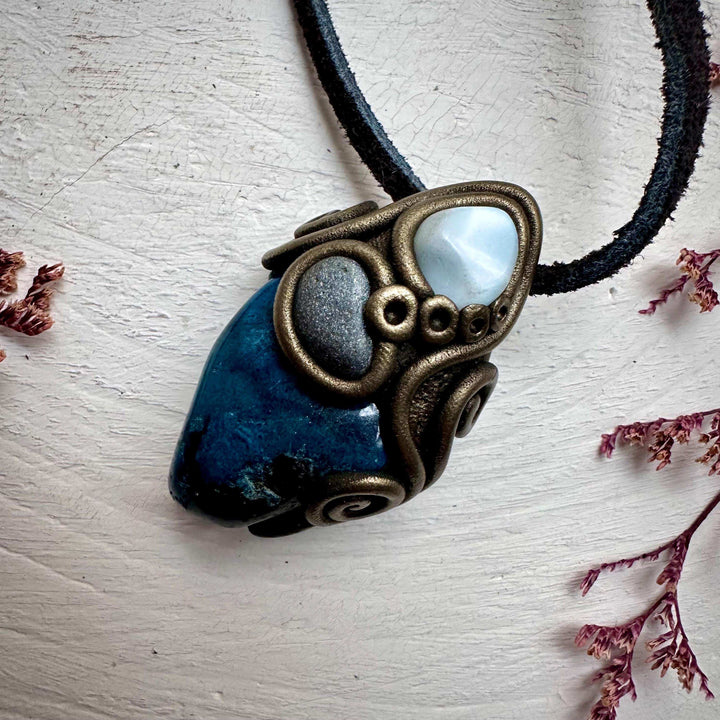 Shattuckite Larimar and Hematite Necklace - FairyGardenGlow