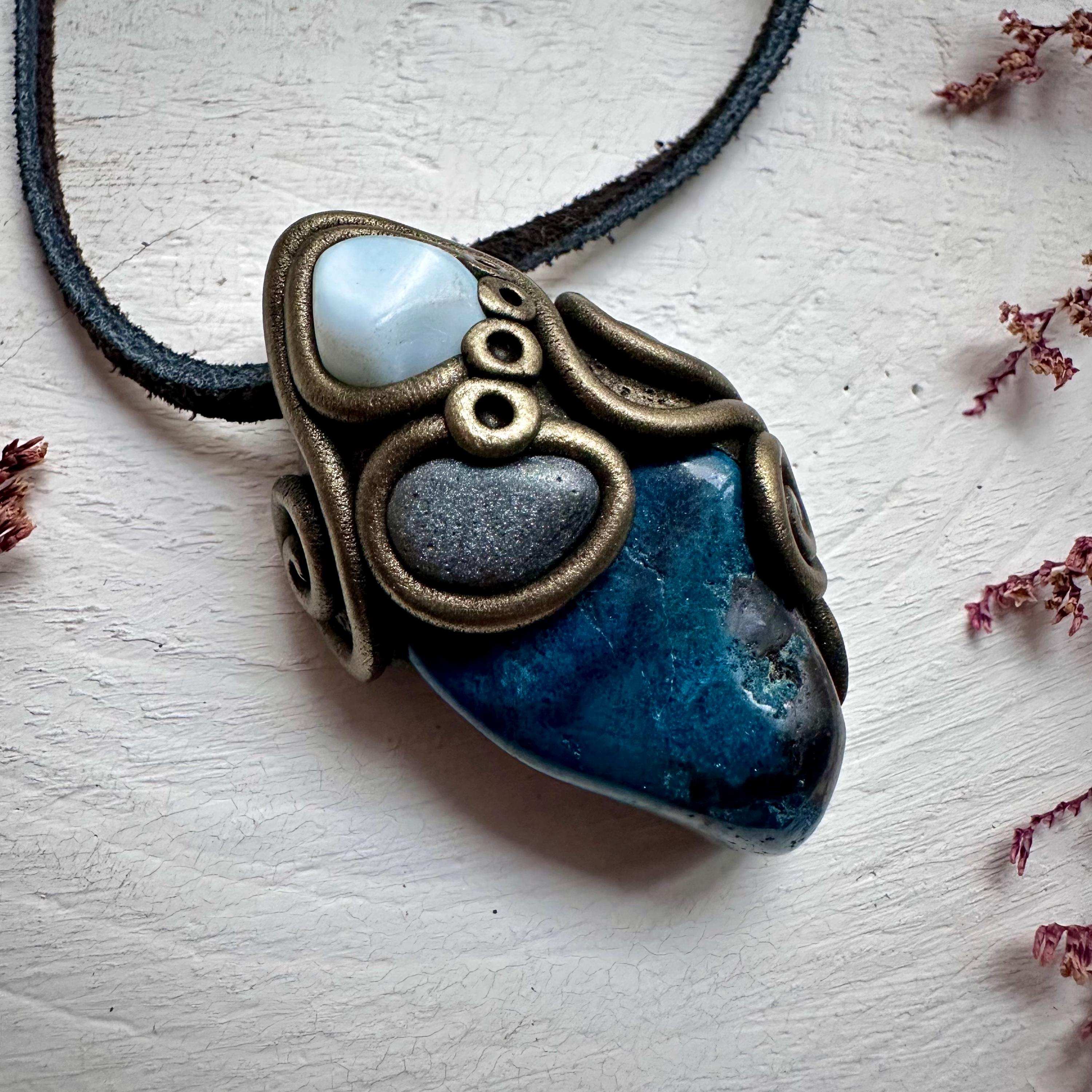 Shattuckite Larimar and Hematite Necklace - FairyGardenGlow