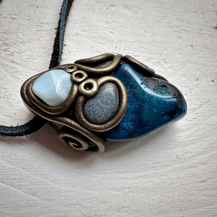 Shattuckite Larimar and Hematite Necklace - FairyGardenGlow