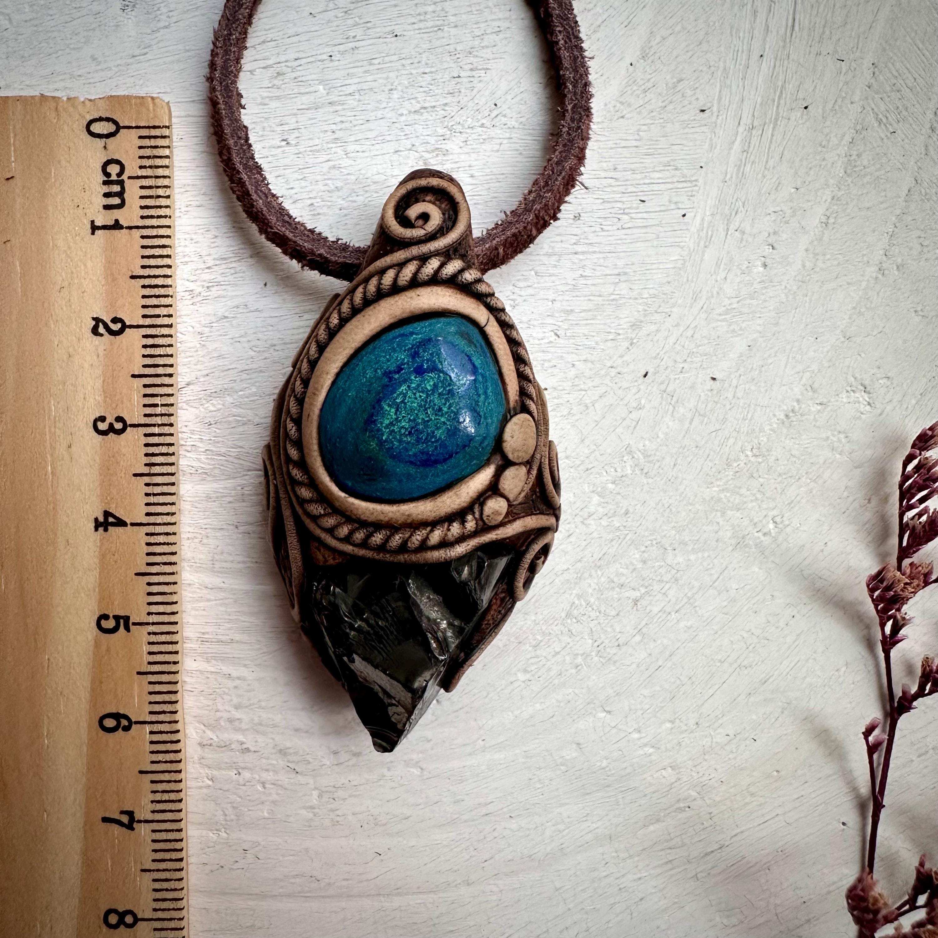Shungite and Azurite Malachite Pendant Necklace - FairyGardenGlow