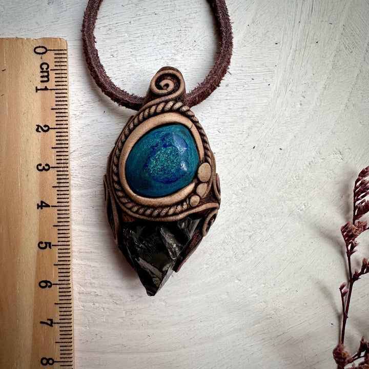 Shungite and Azurite Malachite Pendant Necklace - FairyGardenGlow