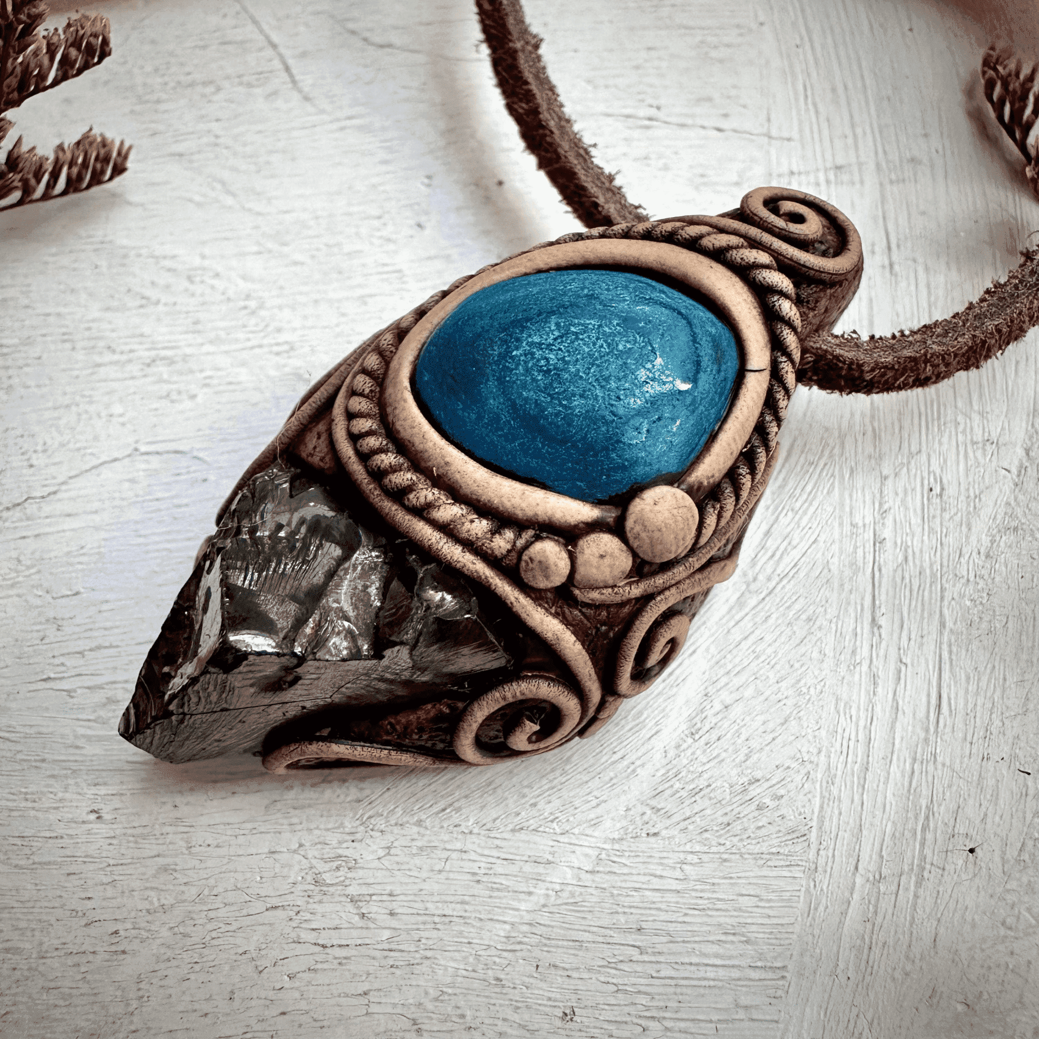 Shungite and Azurite Malachite Pendant Necklace - FairyGardenGlow