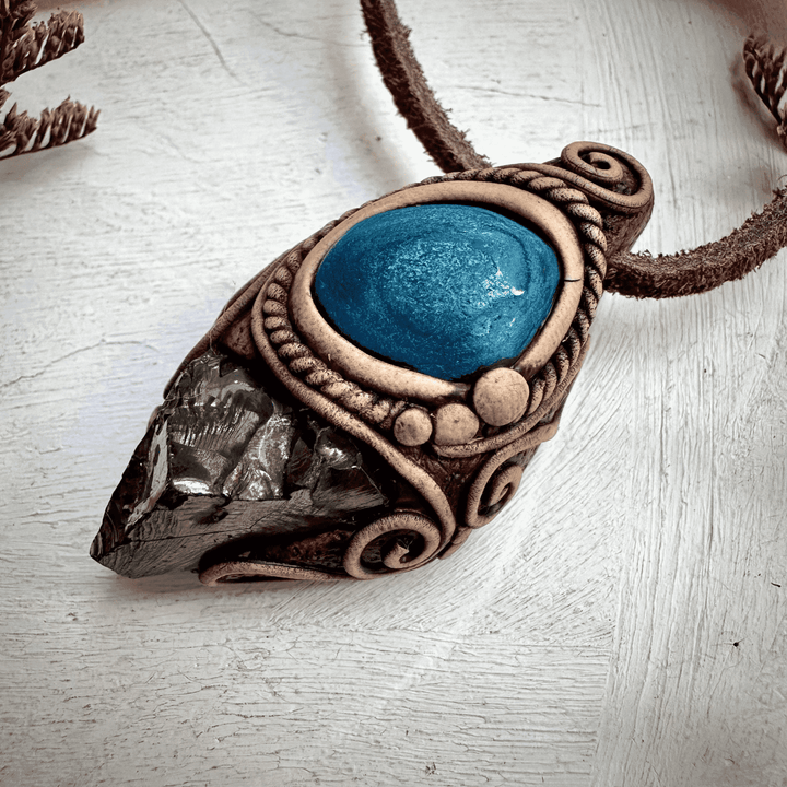 Shungite and Azurite Malachite Pendant Necklace - FairyGardenGlow