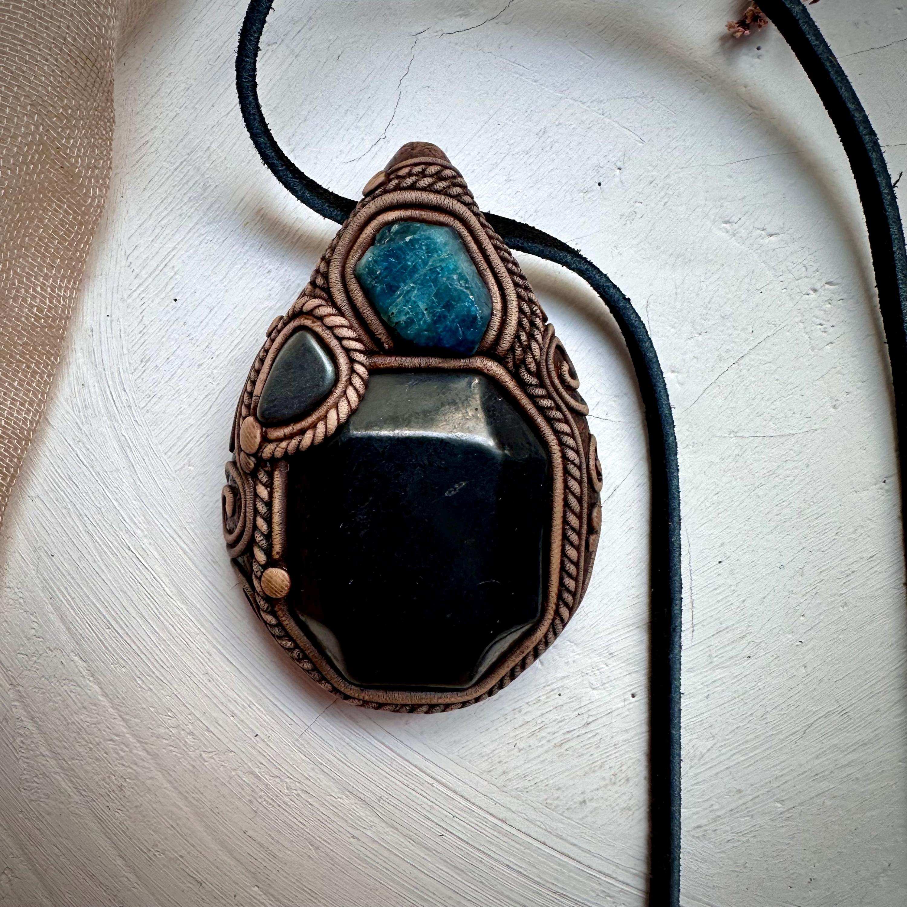 Shungite Blue Apatite and Hematite Necklace - FairyGardenGlow