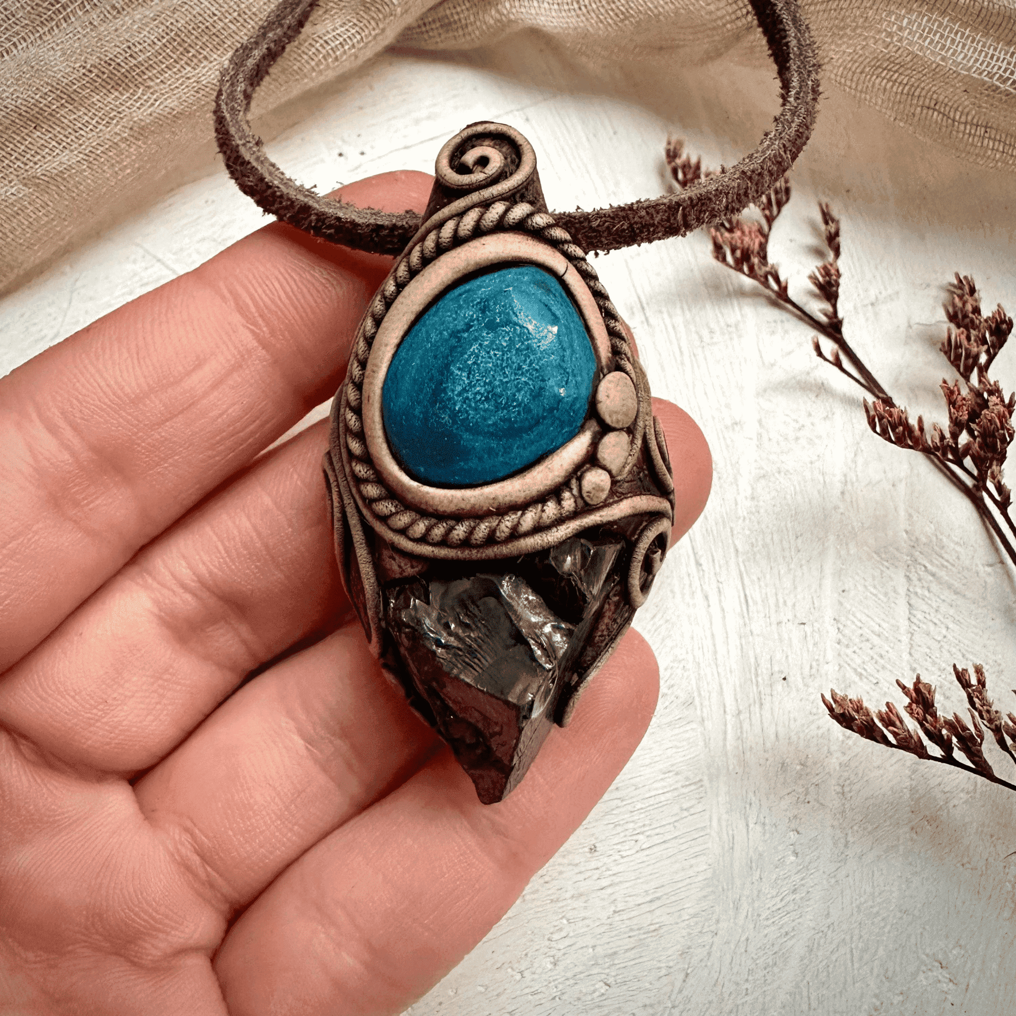 Shungite and Azurite Malachite Pendant Necklace - FairyGardenGlow