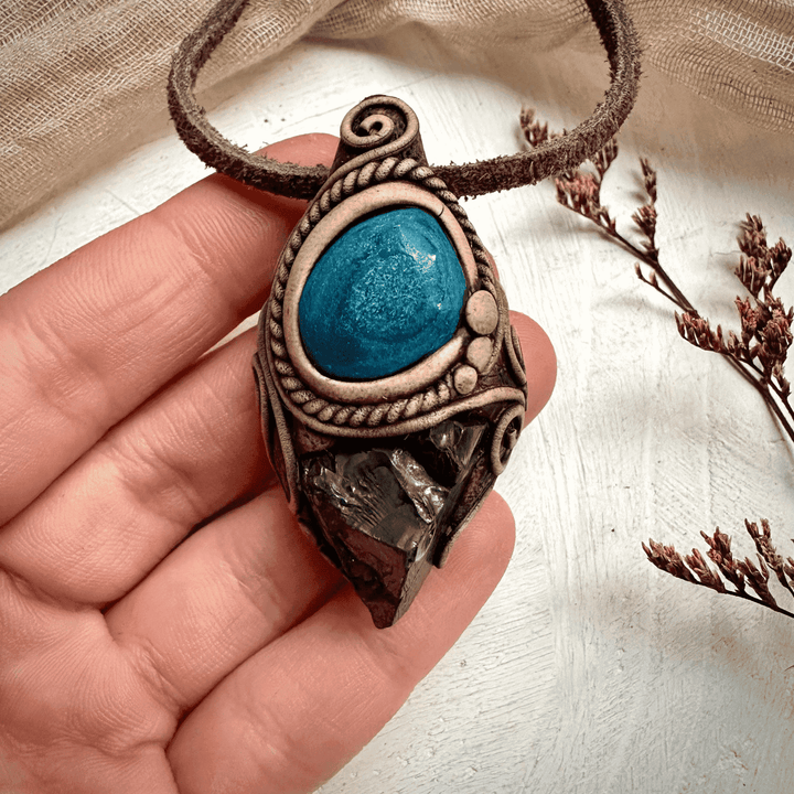 Shungite and Azurite Malachite Pendant Necklace - FairyGardenGlow