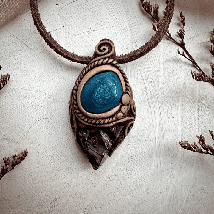 Shungite and Azurite Malachite Pendant Necklace - FairyGardenGlow