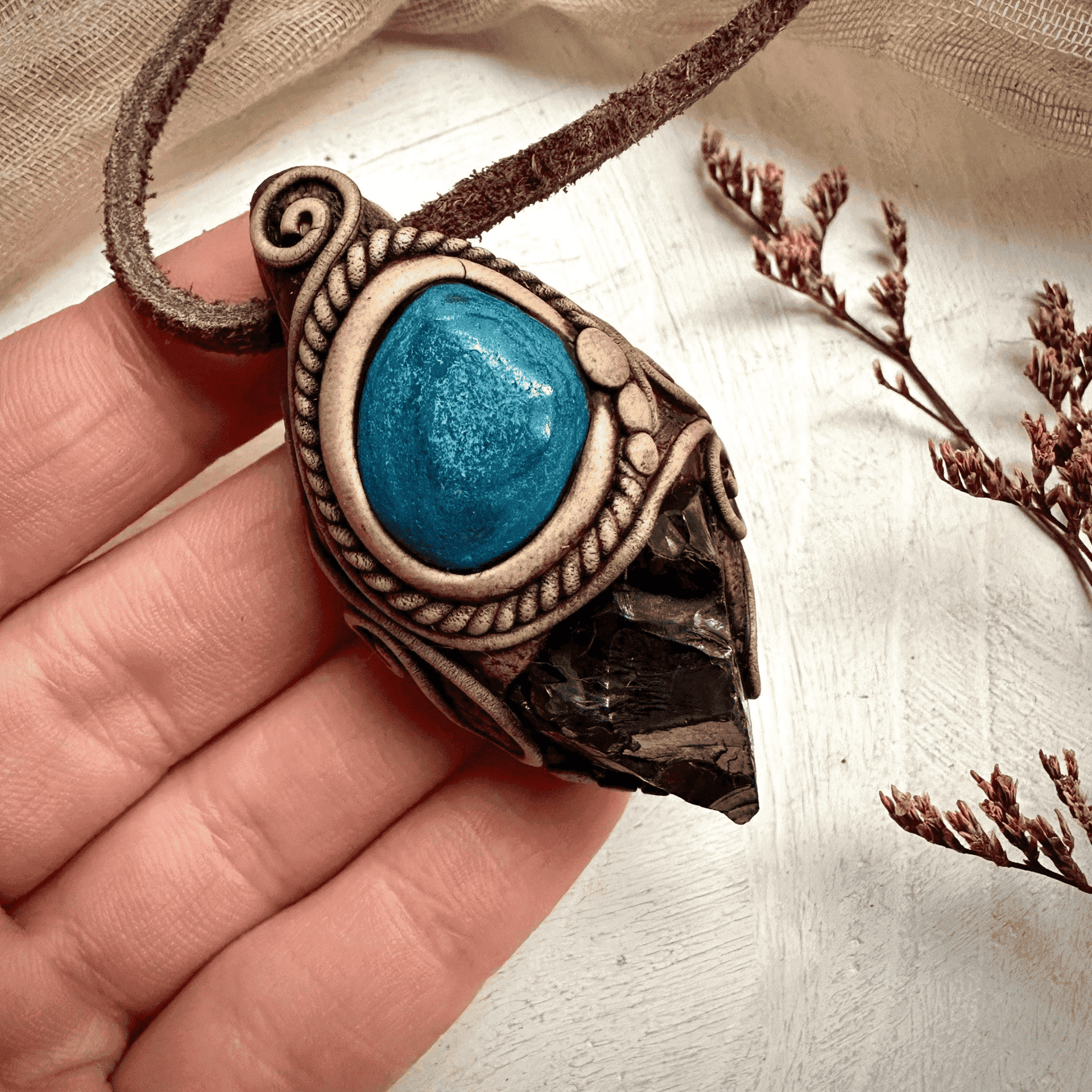Shungite and Azurite Malachite Pendant Necklace - FairyGardenGlow