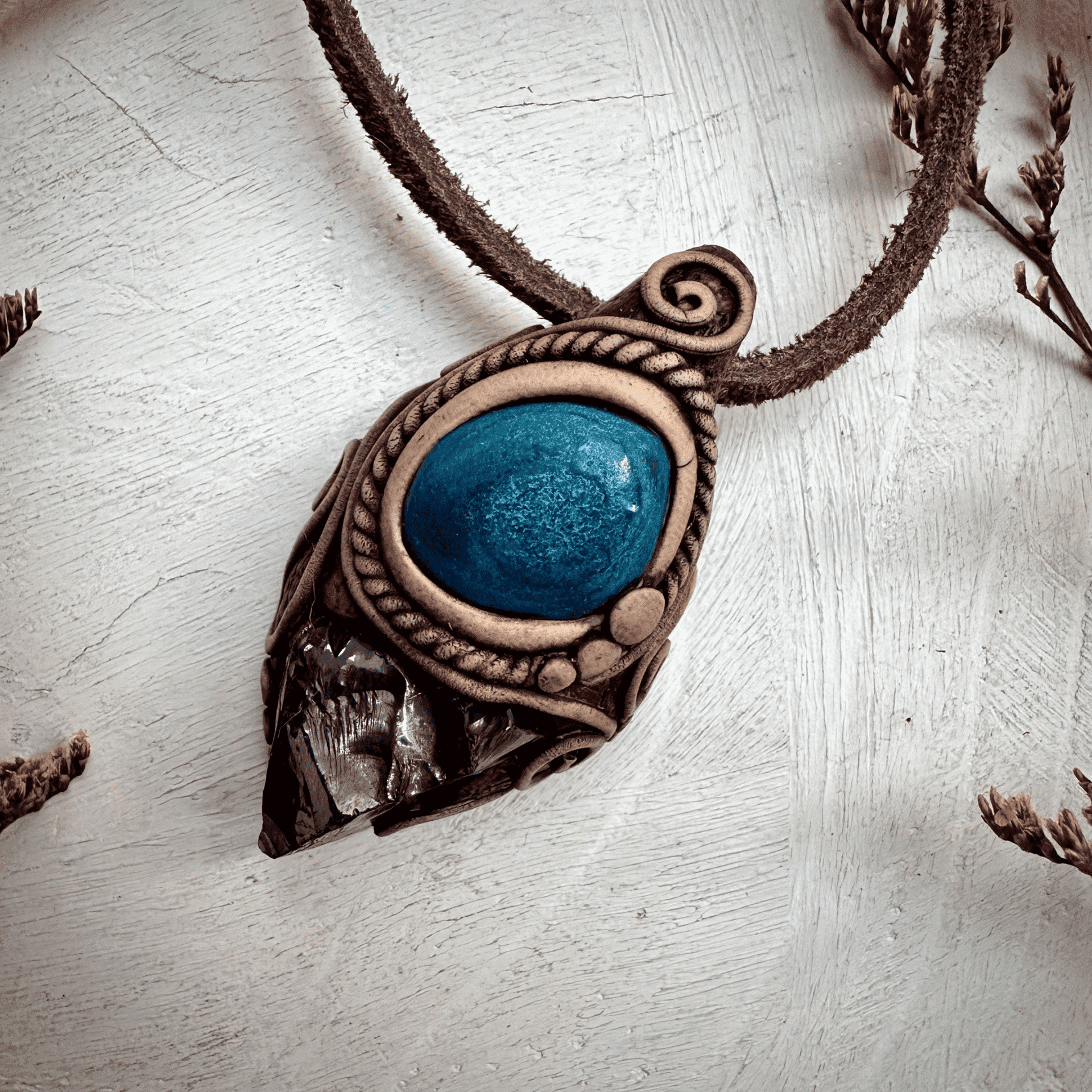 Shungite and Azurite Malachite Pendant Necklace - FairyGardenGlow