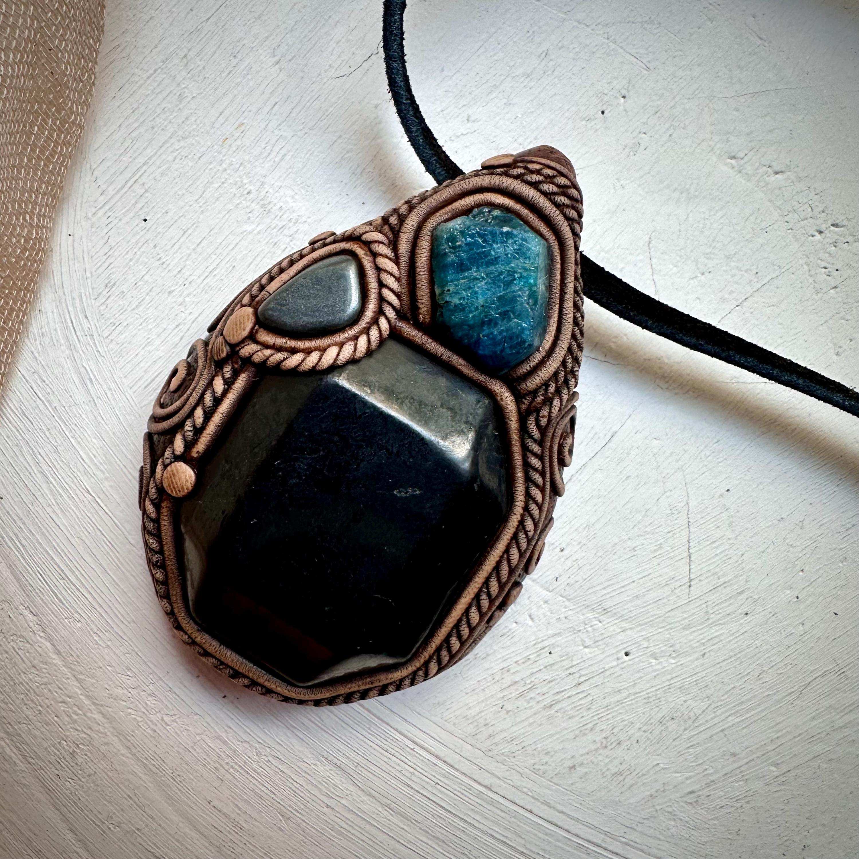 Shungite Blue Apatite and Hematite Necklace - FairyGardenGlow