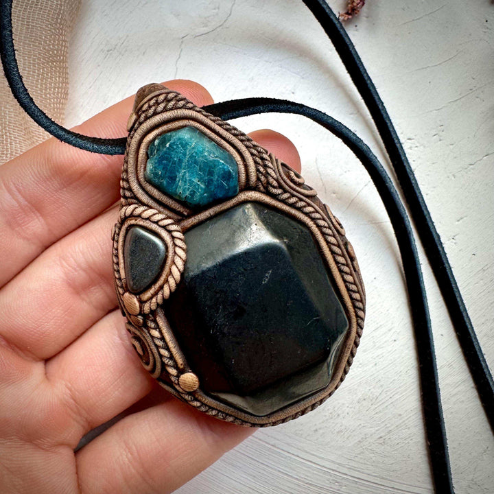 Shungite Blue Apatite and Hematite Necklace - FairyGardenGlow