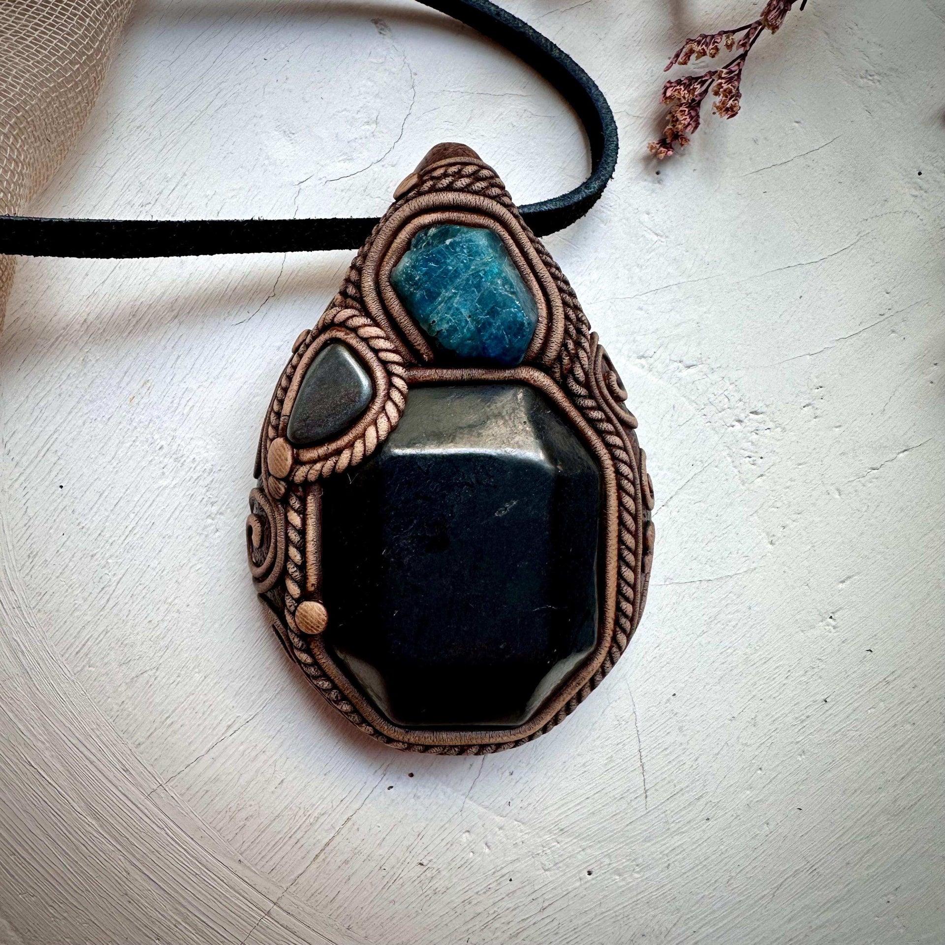 Shungite Blue Apatite and Hematite Necklace - FairyGardenGlow