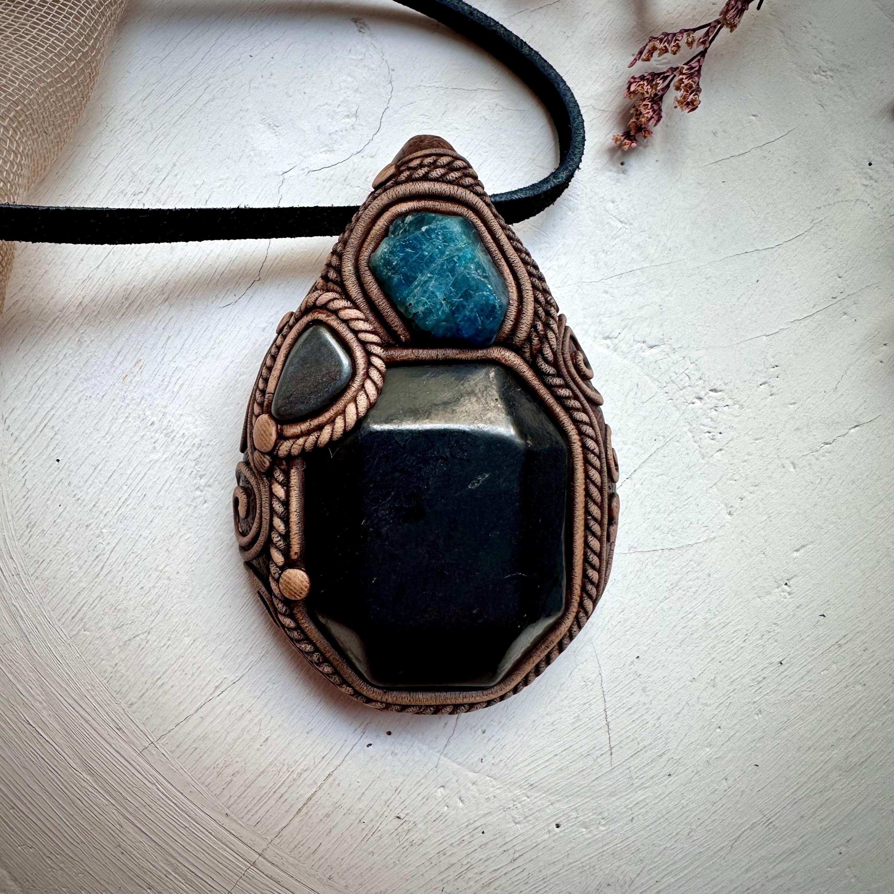 Shungite Blue Apatite and Hematite Necklace - FairyGardenGlow