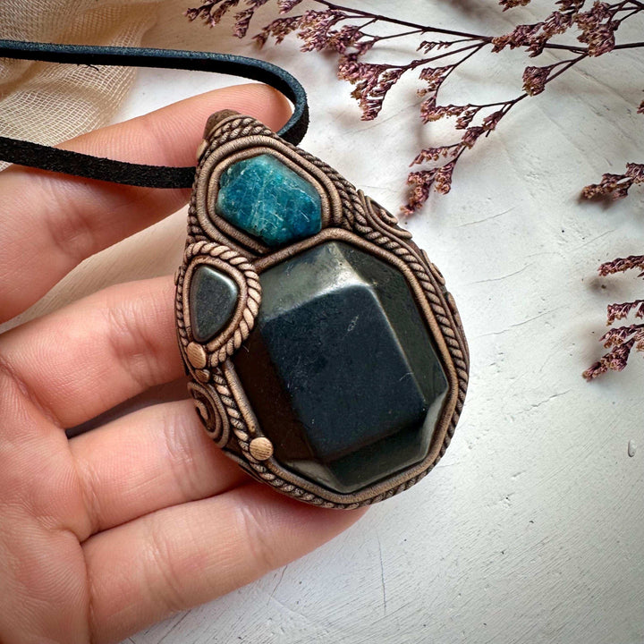 Shungite Blue Apatite and Hematite Necklace - FairyGardenGlow