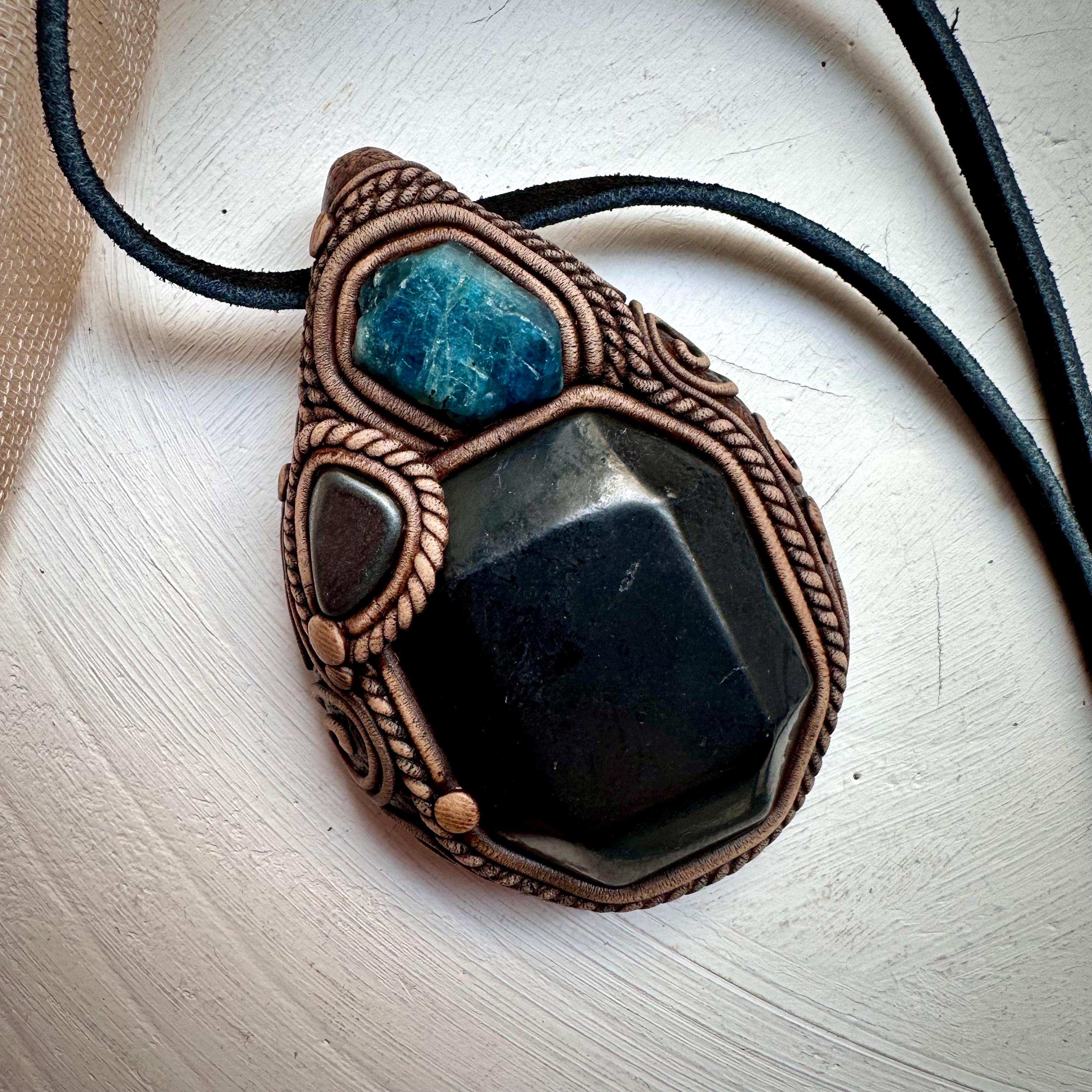 Shungite Blue Apatite and Hematite Necklace - FairyGardenGlow