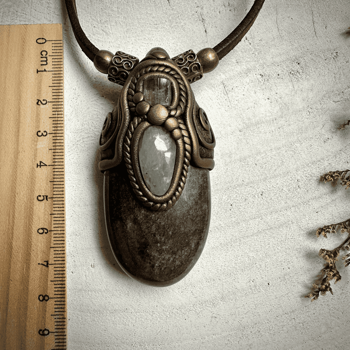 Silver Obsidian Pink Tourmaline and Aquamarine Necklace - FairyGardenGlow