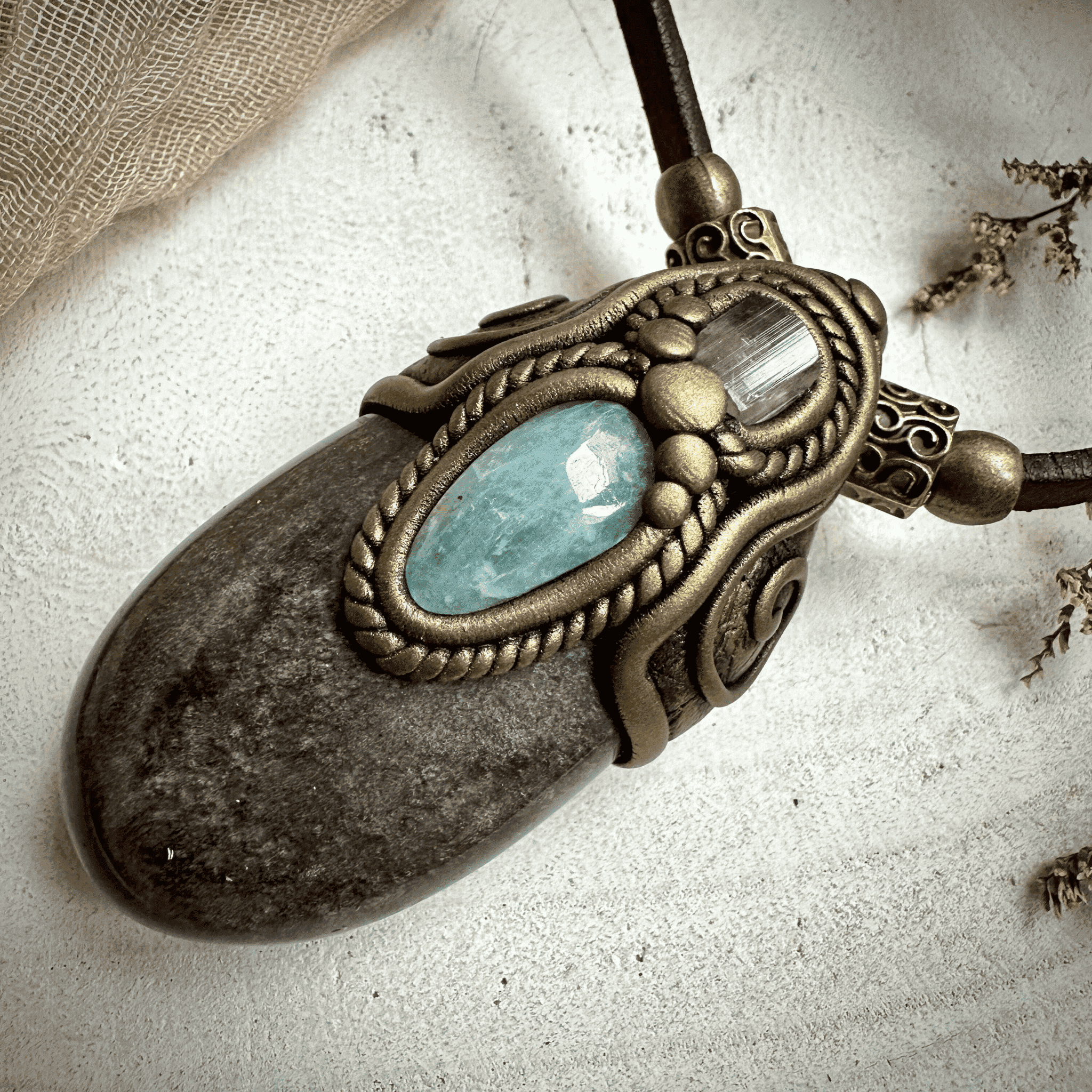 Silver Obsidian Pink Tourmaline and Aquamarine Necklace - FairyGardenGlow