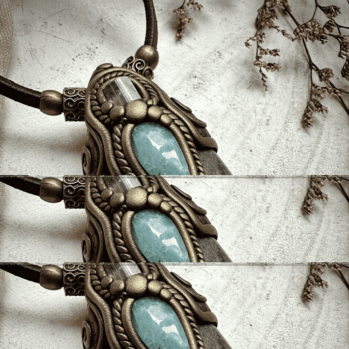 Silver Obsidian Pink Tourmaline and Aquamarine Necklace - FairyGardenGlow